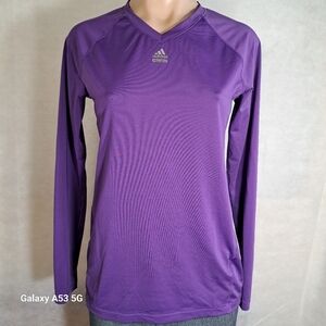 Adidas Purple Long Sleeve V-Neck ClimaLite Woorkout Jersey Women's Size Small